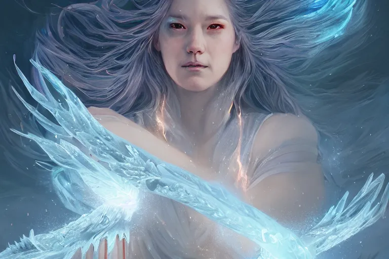 Prompt: beautiful female ice goddess fighting a beautiful fire goddess, digital painting, intricate, elegant, beautiful volumetric lighting, icicle, fire art by Leesha Hannigan, Ross Tran, Thierry Doizon, Kai Carpenter, Ignacio Fernández Ríos