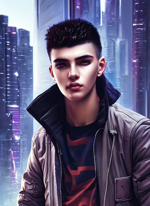 Prompt: photo of cyberpunk male teenager in the style of stefan kostic, realistic, sharp focus, 8 k high definition, insanely detailed, intricate, elegant, art by stanley lau and artgerm