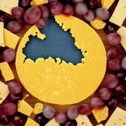 Prompt: a map of the world made out of cheese and wine