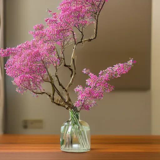 Prompt: a photo of 8k Ikebana in flower vase, full body, wide angle, sony a7r3, ultra detail, photorealistic, in simple background