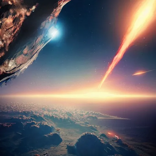 Prompt: meteor heading towards earth, stylized, artgerm, artstation, hd, cgsociety, cgi, realistic, dramatic, cinematic, artistic, trending, detailed