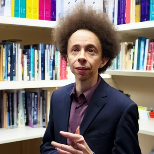 Prompt: malcolm gladwell in an office break room