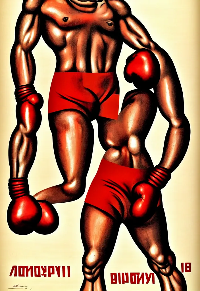 Image similar to boxer, anatomically correct, style of soviet poster