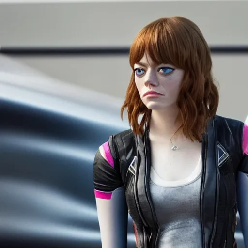 Prompt: first picture of emma stone as evil racer in new fast and the furious movie, ( eos 5 ds r, iso 1 0 0, f / 8, 1 / 1 2 5, 8 4 mm, postprocessed, crisp face, facial features )