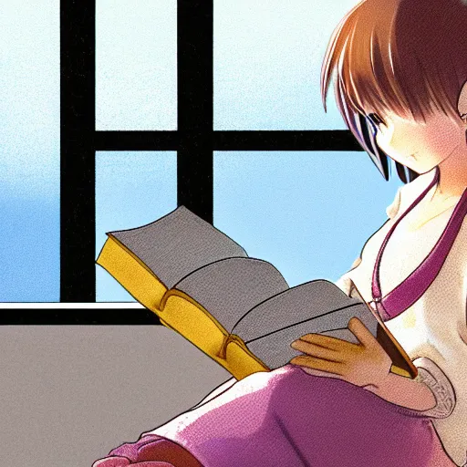 Prompt: anime girl Reading a book