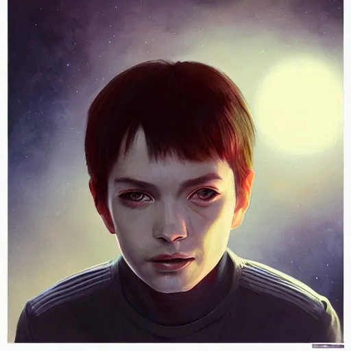 Image similar to A potrait of an alien with big and cute eyes, fine-face, realistic shaded perfect face, fine details. Night setting. Realistic shaded lighting poster by Ilya Kuvshinov katsuhiro, magali villeneuve, artgerm, Jeremy Lipkin and Michael Garmash, Rob Rey and Kentarõ Miura style, trending on art station