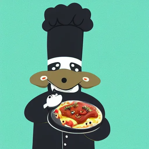 Image similar to cute platypus on a kitchen wearing a chef hat and holding a lasagna into an oven, digital art