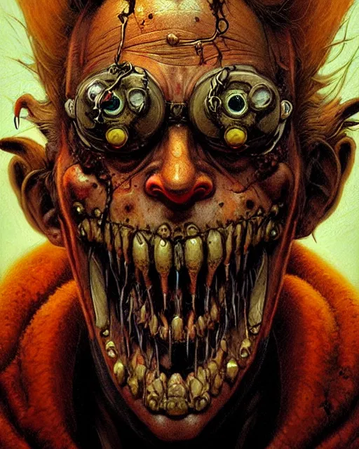 Image similar to junkrat from overwatch, character portrait, portrait, close up, concept art, intricate details, highly detailed, horror poster, horror, vintage horror art, realistic, terrifying, in the style of michael whelan, beksinski, and gustave dore