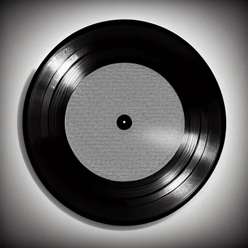 Image similar to a photograph of a black framed vinyl record, diffuse lighting