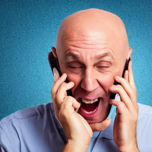 Prompt: old bald guy yelling on the phone