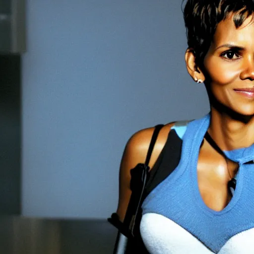 Image similar to halle berry as an anthropomorphic blueberry