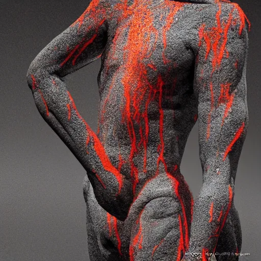 Prompt: 3D human abstract sculpture made out of molten lava, CGSociety, photorealistic, highly detailed, sharp, not blurry, ultra-photorealistic, postprocessing, photography by Man Ray and David Hockney, Full Colour, HDR, 8k