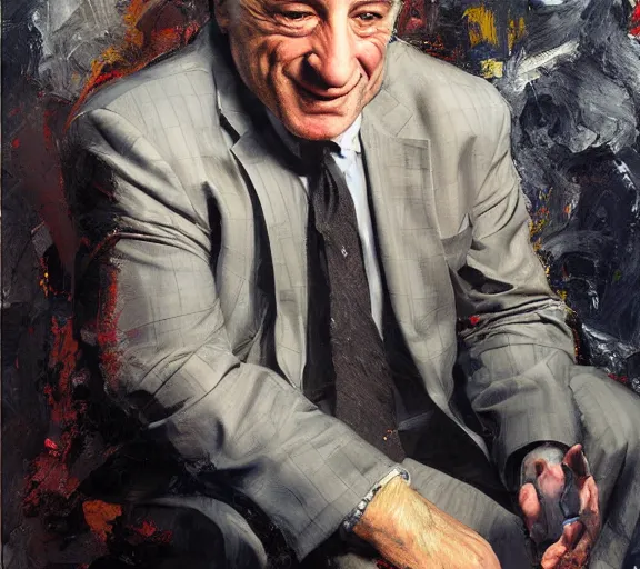 Image similar to a hyper-detailed oil painting of Robert DeNiro by Craig Mullins; anatomically correct