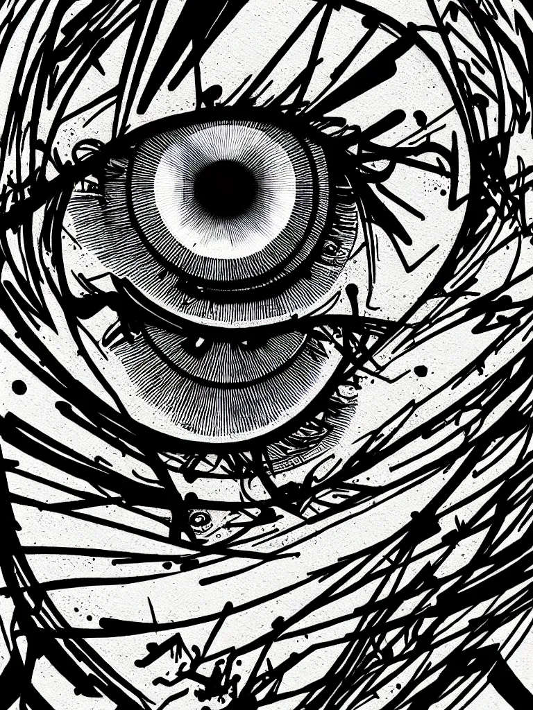 Prompt: graffiti, eye of thought, illustration, highly detailed, simple, geometric jagged lines, smooth, artstation, artwork by obey