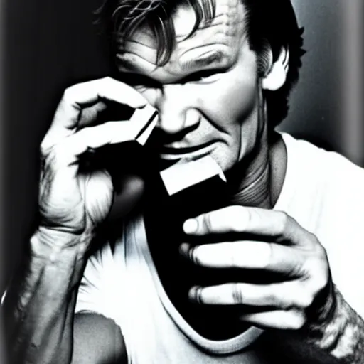 Image similar to patrick swayze eating a cola cube, photograph,