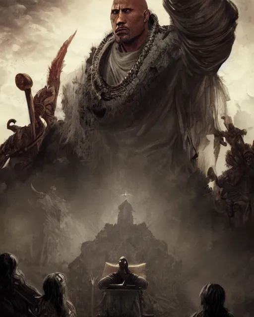 Prompt: dwayne johnson as the pope, gothic scene, dramatic light, lee ji - eun, illustration, atmosphere, focused, artstation, highly detailed, art by yuhong ding and chengwei pan and serafleur and ina wong