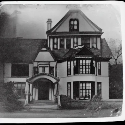 Prompt: photograph from 1900 of a ghost in a mansion. Black and white. Film.