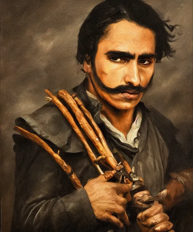Prompt: ultra realistic color portrait painting of a spanish bandolero 1 9 th century with a trabuco, dark, painted, brooding, atmospheric, landscape, smooth, epic, highly detailed, cinematic