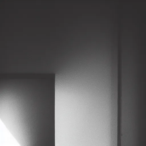 Image similar to volumetric light coming into dark room through window, black and white, cinematic, moody