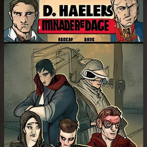 Image similar to a grifter, a hacker, a thief, and a mastermind in the style of a d&d cover