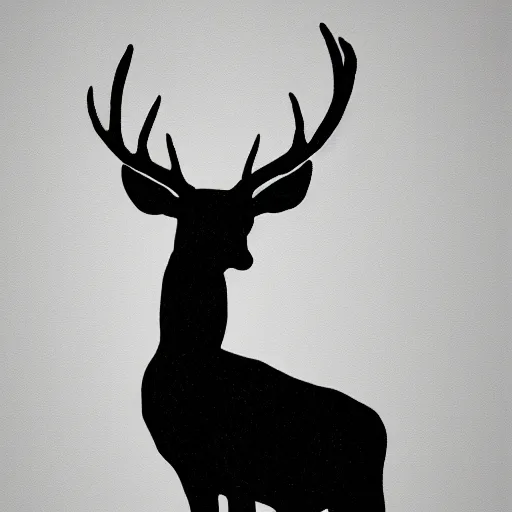 Prompt: black deer bending silhouette on white background