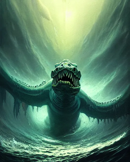 Image similar to a sea monster, leviathan | | terrifying, realistic shaded, fine details, realistic shaded lighting poster by greg rutkowski, diego gisbert llorens, magali villeneuve, artgerm, jeremy lipkin and rob rey