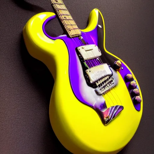 Image similar to yellow and purple swirl electric guitar, studio lighting