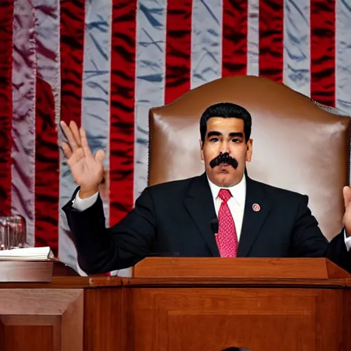 Image similar to Nicolas Maduro delivering a speech in the American Congress, 35mm