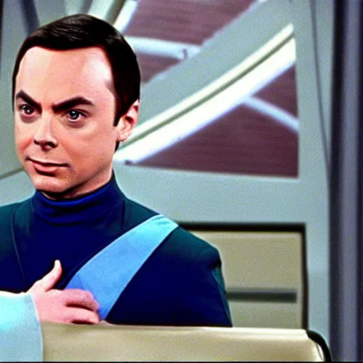 Prompt: sheldon cooper from the big bang theory in star trek ( 1 9 9 6 )