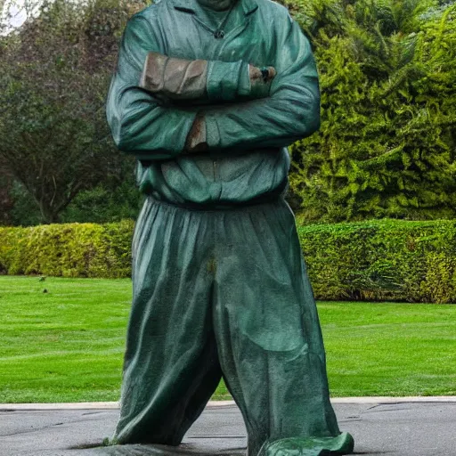 Prompt: Karl Pilkington as a green statue