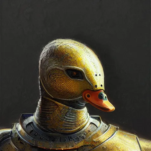 Prompt: duck!! as a realistic fantasy knight, closeup portrait art by donato giancola and greg rutkowski, realistic face, digital art, trending on artstation, symmetry!!