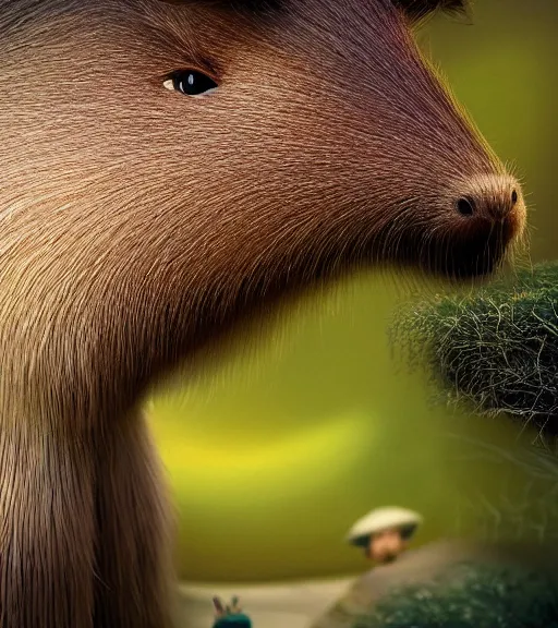 Prompt: very beautiful portrait of an extremely cute and adorable capybara, smooth, perfect face, fantasy, character design by mark ryden and pixar and hayao miyazaki, sharp focus, concept art, harvest fall vibrancy, intricate detail, cinematic lighting, hyperrealistic, 3 5 mm, diorama macro photography, 8 k, 4 k