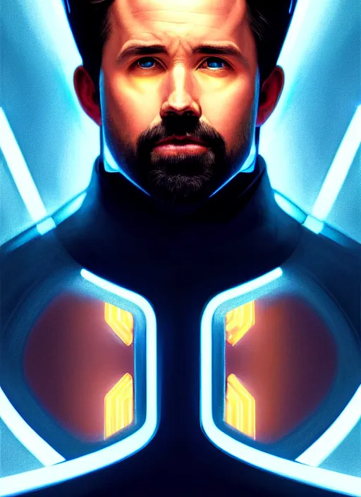 Prompt: symmetry! portrait of rob mcelhenney, sci - fi, tech wear, glowing lights!! intricate, elegant, highly detailed, digital painting, artstation, concept art, smooth, sharp focus, illustration, art by artgerm and greg rutkowski and alphonse mucha