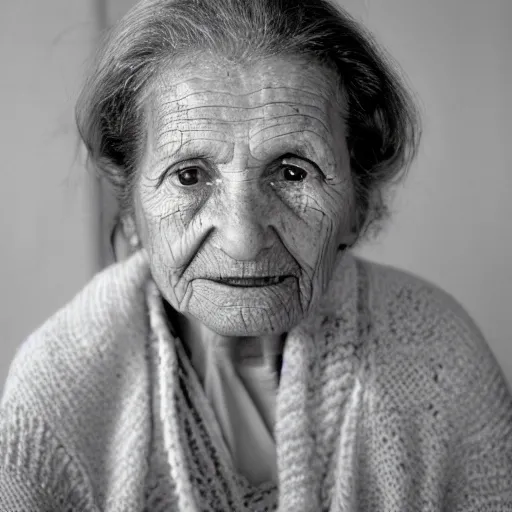 The portrait is of an elderly woman. She has wrinkles | Stable Diffusion