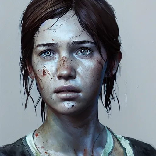 Prompt: 1 / 4 portrait painting of ellie from the last of us, detailed, artstation, greg rutkowski