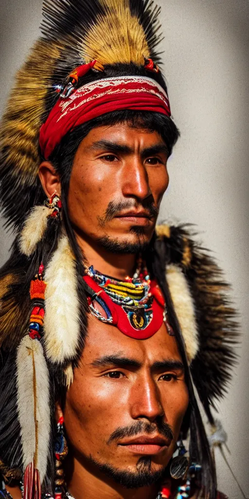 Image similar to portrait of indigenous peruvian man. tupac amaru ii in 1 7 8 1. unreal 5, hyper realistic, realistic, photo realistic, dynamic lighting, highly detailed, cinematic landscape, studio landscape, studio lighting