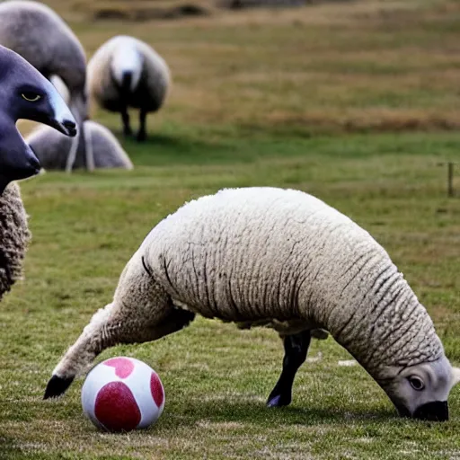 Image similar to sheep and seal tossing a ball, fun scene