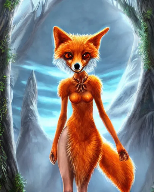 Prompt: award - winning extremely detailed fantasy art of a cute female innocent eyes anthropomorphic vulpes vulpes fulva wearing dress, 4 k