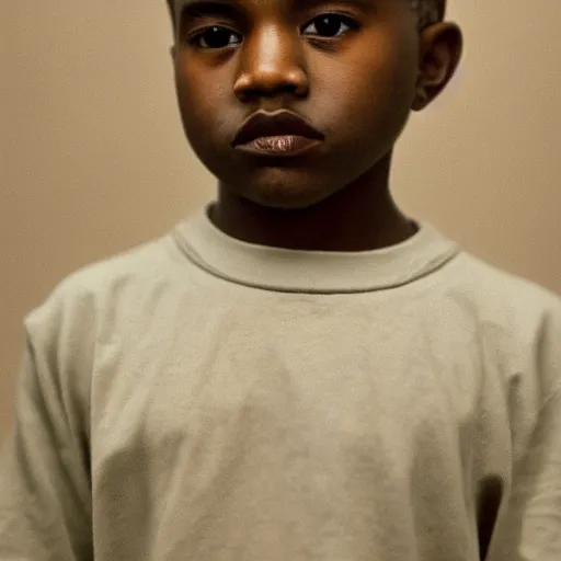 Image similar to the face of young kanye west at 1 2 years old, portrait by julia cameron, chiaroscuro lighting, shallow depth of field, 8 0 mm, f 1. 8