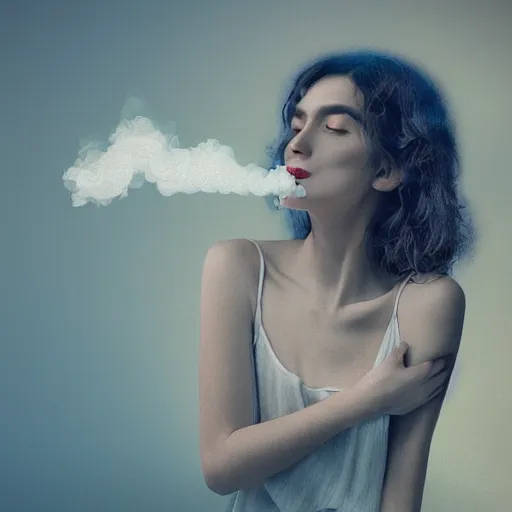 Image similar to a beautiful photo of a smoking person. smoke. impressionism. matte painting. octane render