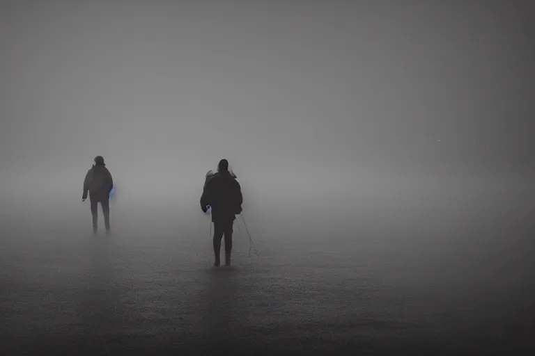 Prompt: photo of people being lured in the mist by sirenhead, eerie atmosphere, fear, mystery, dramatic, 8 k uhd