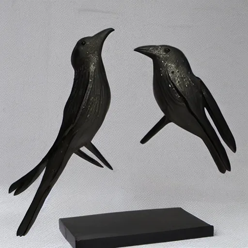 Prompt: dark dusty metal sculpture of two birds fighting midair , photorealistic, studio lighting, very detailed ,