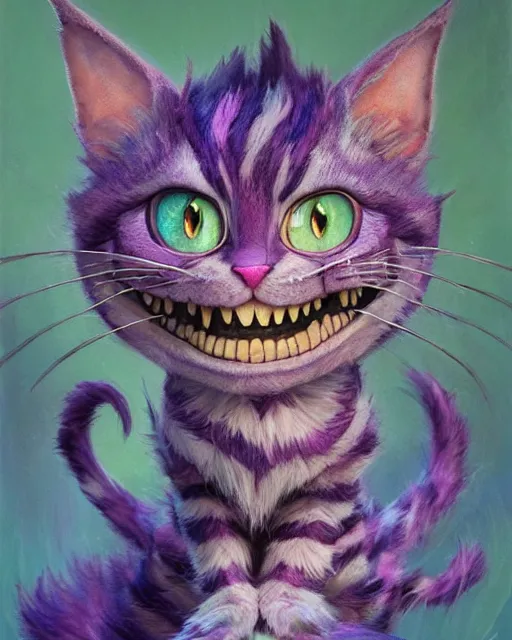 Image similar to an adorable cheshire cat in wonderland | highly detailed | very intricate | symmetrical | fantasy and whimsical and magical | soft cinematic lighting | disney pixar | award - winning | painted by donato giancola and paul lehr and ross tran | pastel color palette | featured on artstation