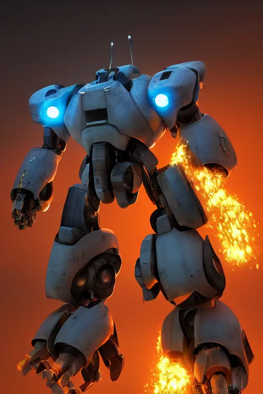 Image similar to mechwarrior 5 : mercenaries mech megaman transformer robot boss tank engine game octane render, 4 k, hd 2 0 2 2 3 d cgi rtx hdr style chrome reflexion glow fanart, global illumination ray tracing hdr fanart arstation by ian pesty by jesper ejsing pixar and disney unreal zbrush central hardmesh