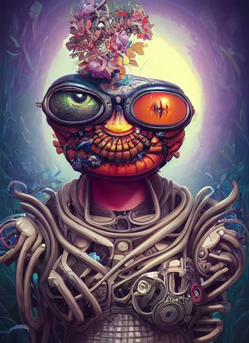 Prompt: BioPunk Pumpkaboo portrait Pixar style by Tristan Eaton_Stanley Artgerm and Tom Bagshaw,