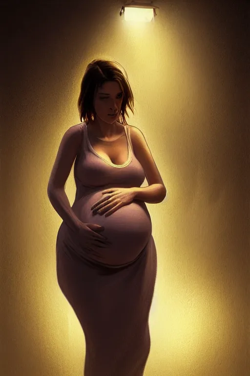 Image similar to pregnant woman under street light, highly detailed, sharp focused, ultra realistic digital concept art by Theodore Ralli