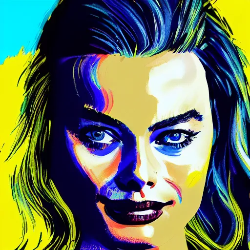 Prompt: Margot robbie, Illustration, Acrylic Paint, 4k, amazing digital art