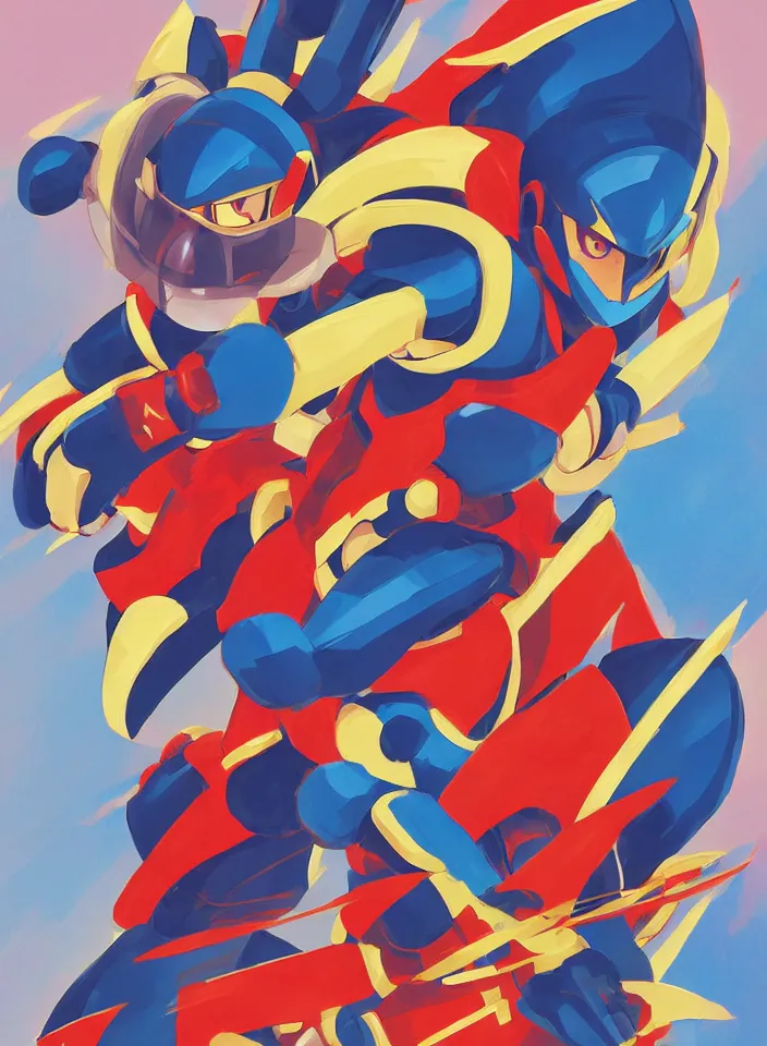 Image similar to orientalist painting of a ninja megaman x zero, in the style of syd mead, by greg tocchini, by james gilleard, by joe fenton