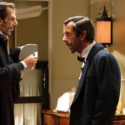 Prompt: sherlock holmes and gregory house having an argument