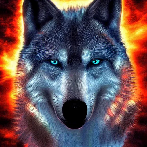 Image similar to of a fantasy sky and the gases and clouds shape into a wolf's head epic digital art